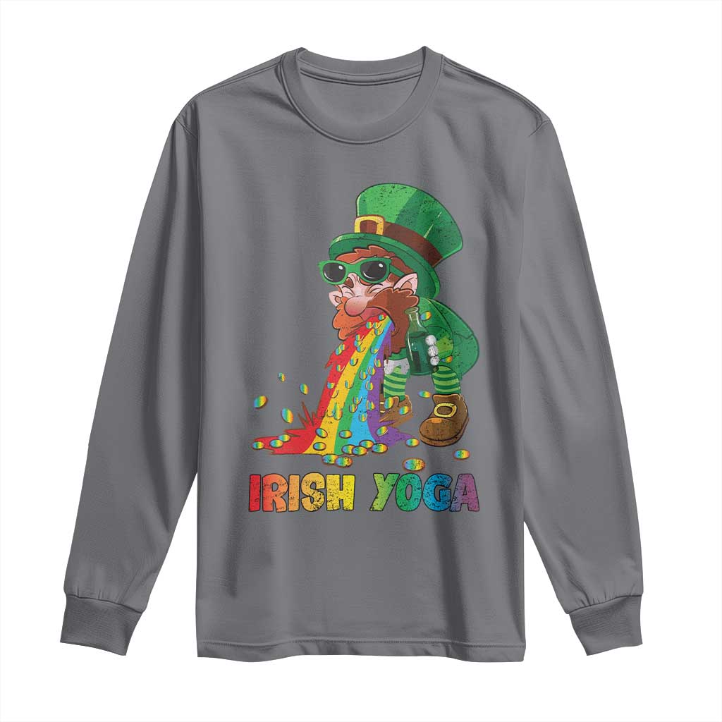 Funny Irish Yoga St Patrick's Day Beer Drinking Long Sleeve Shirt Drunk Leprechaun