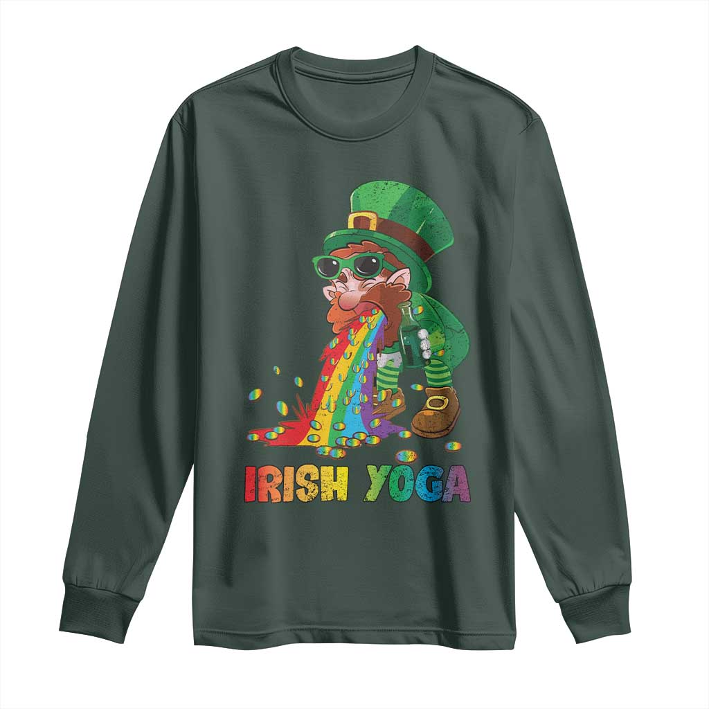 Funny Irish Yoga St Patrick's Day Beer Drinking Long Sleeve Shirt Drunk Leprechaun