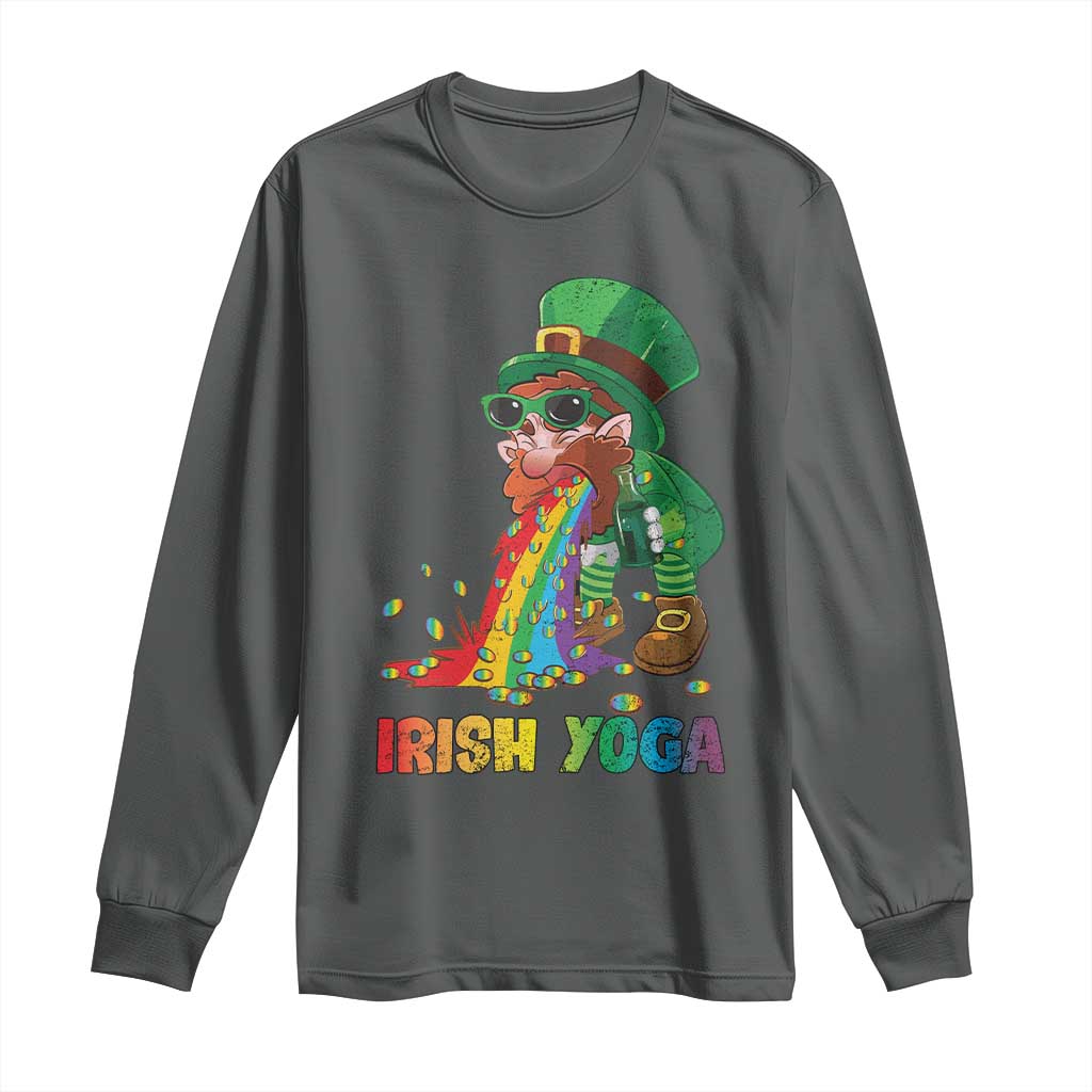 Funny Irish Yoga St Patrick's Day Beer Drinking Long Sleeve Shirt Drunk Leprechaun
