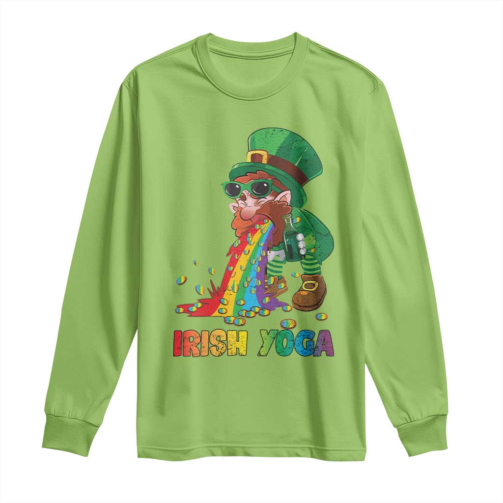 Funny Irish Yoga St Patrick's Day Beer Drinking Long Sleeve Shirt Drunk Leprechaun