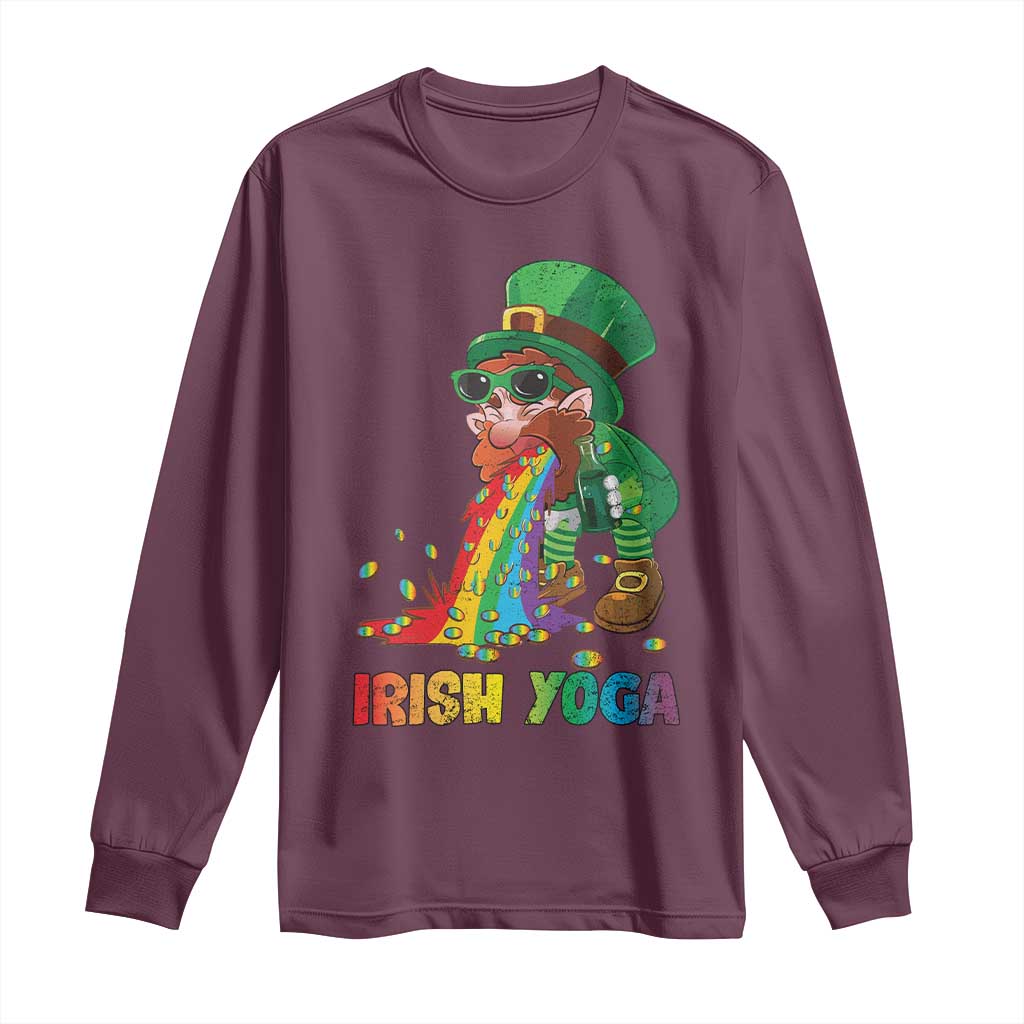 Funny Irish Yoga St Patrick's Day Beer Drinking Long Sleeve Shirt Drunk Leprechaun