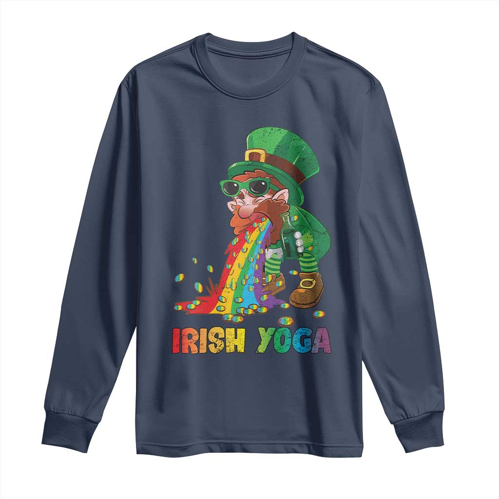 Funny Irish Yoga St Patrick's Day Beer Drinking Long Sleeve Shirt Drunk Leprechaun