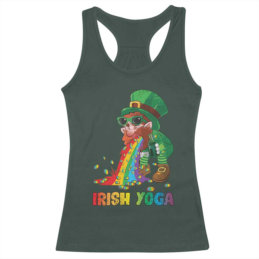 Funny Irish Yoga St Patrick's Day Beer Drinking Racerback Tank Top Drunk Leprechaun