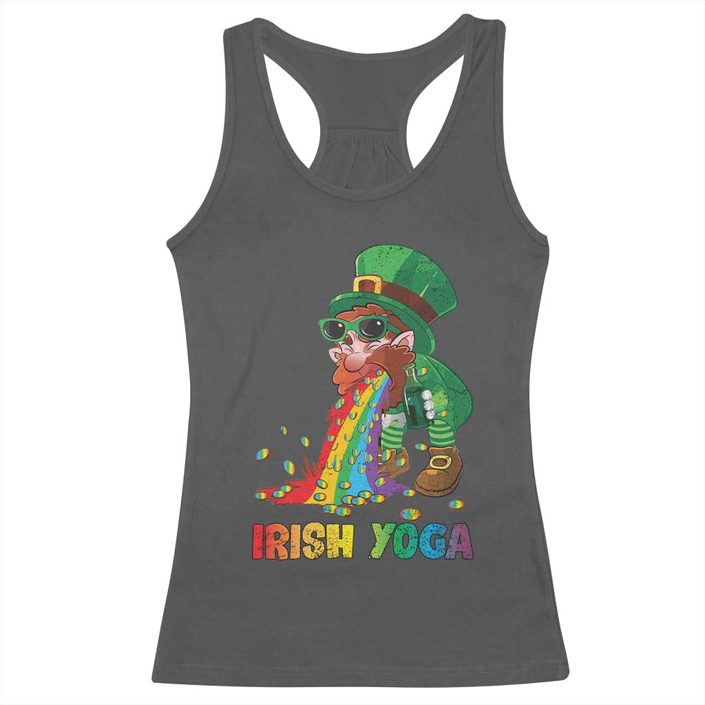 Funny Irish Yoga St Patrick's Day Beer Drinking Racerback Tank Top Drunk Leprechaun