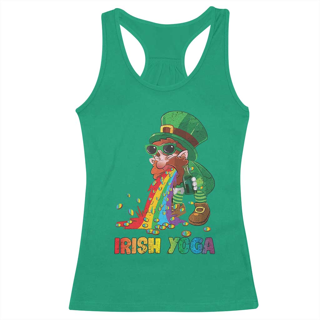 Funny Irish Yoga St Patrick's Day Beer Drinking Racerback Tank Top Drunk Leprechaun