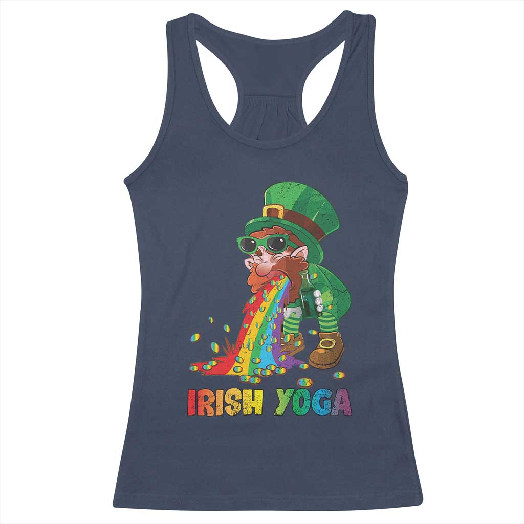 Funny Irish Yoga St Patrick's Day Beer Drinking Racerback Tank Top Drunk Leprechaun