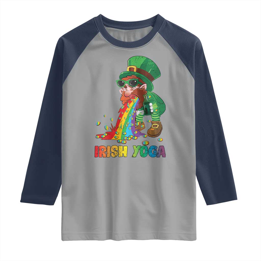Funny Irish Yoga St Patrick's Day Beer Drinking Raglan Shirt Drunk Leprechaun
