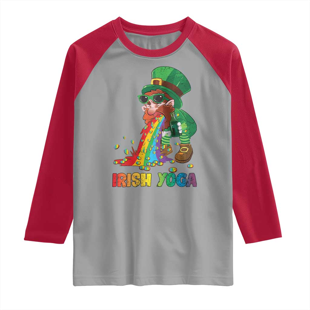 Funny Irish Yoga St Patrick's Day Beer Drinking Raglan Shirt Drunk Leprechaun