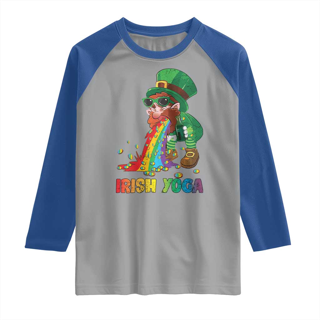 Funny Irish Yoga St Patrick's Day Beer Drinking Raglan Shirt Drunk Leprechaun