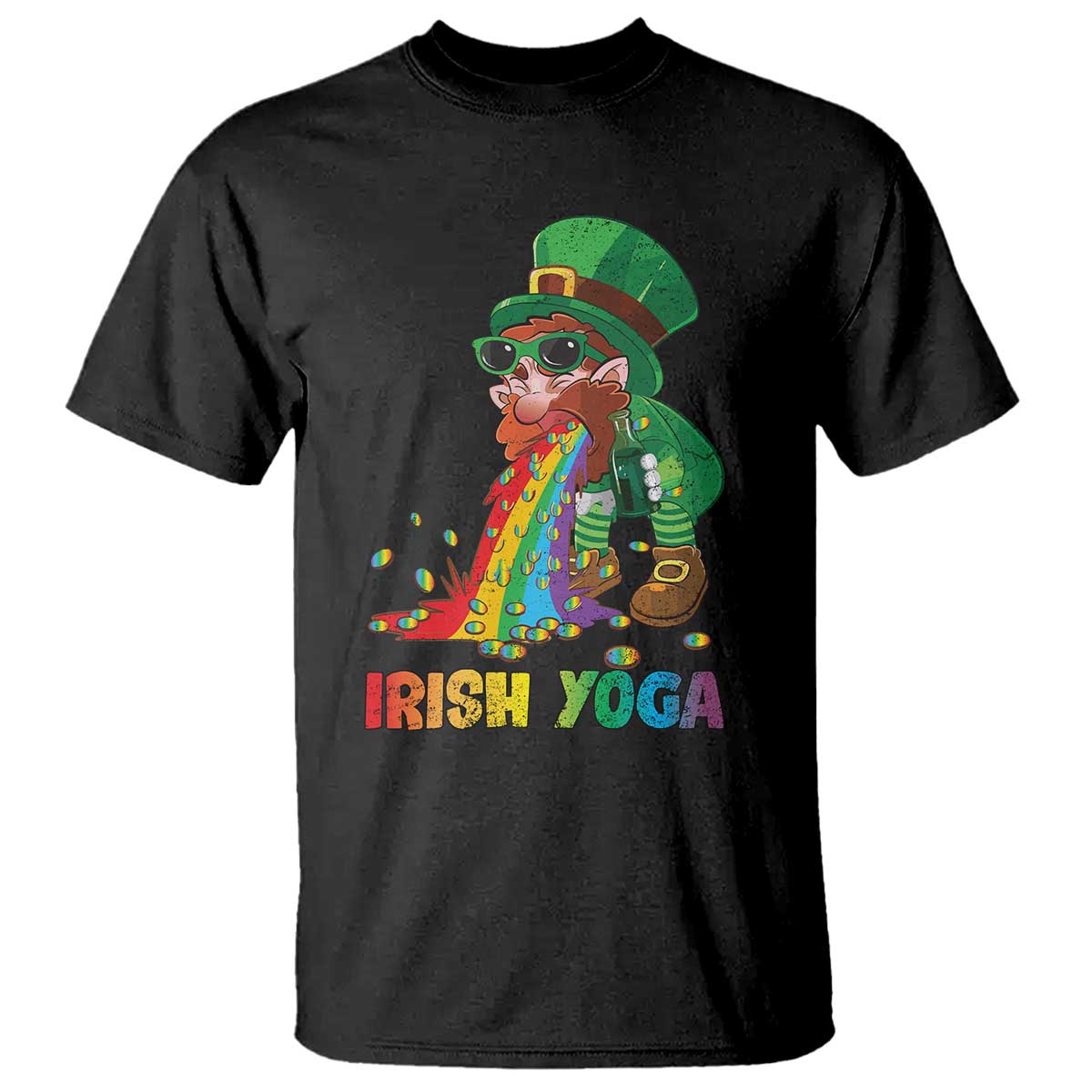 Funny Irish Yoga St Patrick's Day Beer Drinking T Shirt Drunk Leprechaun