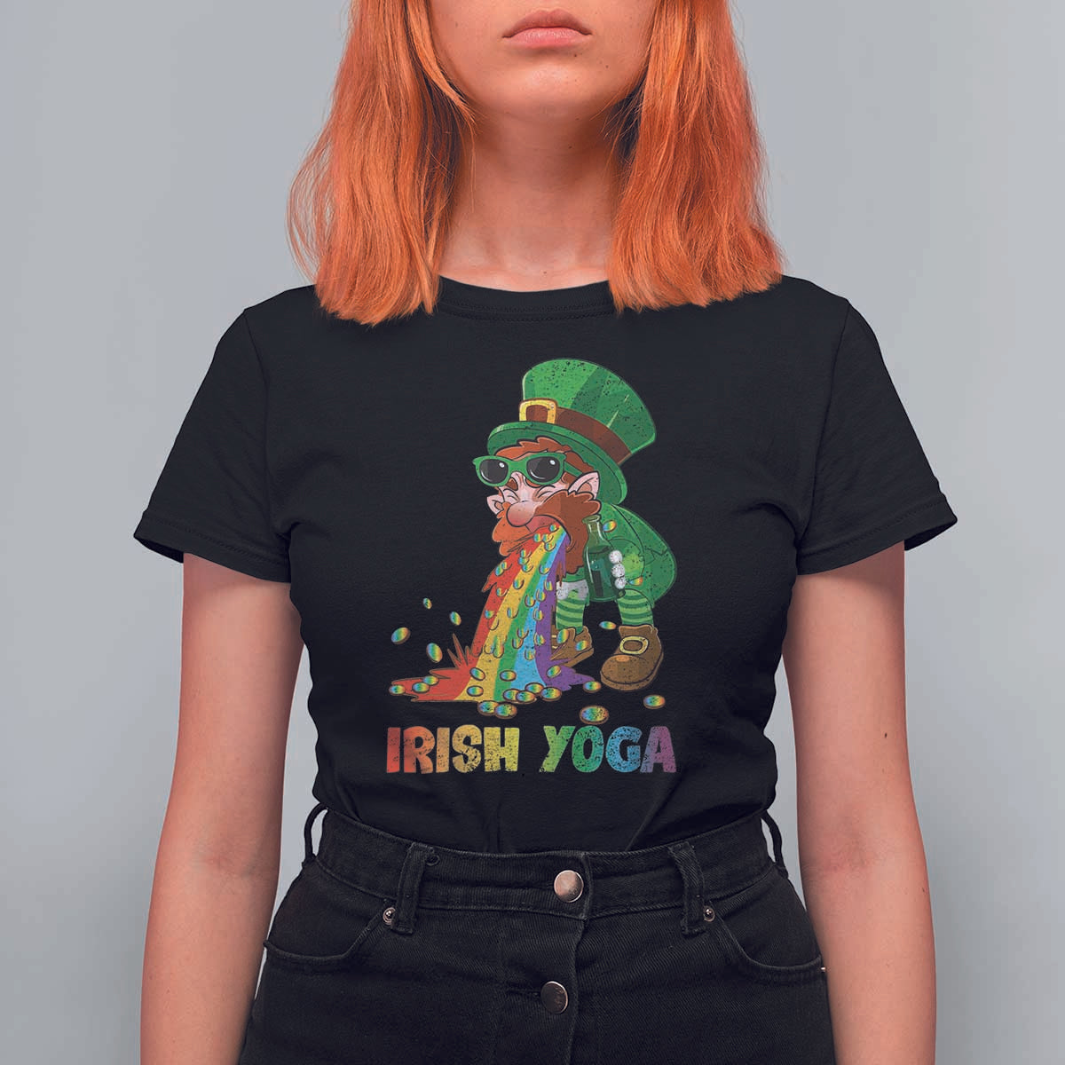 Funny Irish Yoga St Patrick's Day Beer Drinking T Shirt For Women Drunk Leprechaun