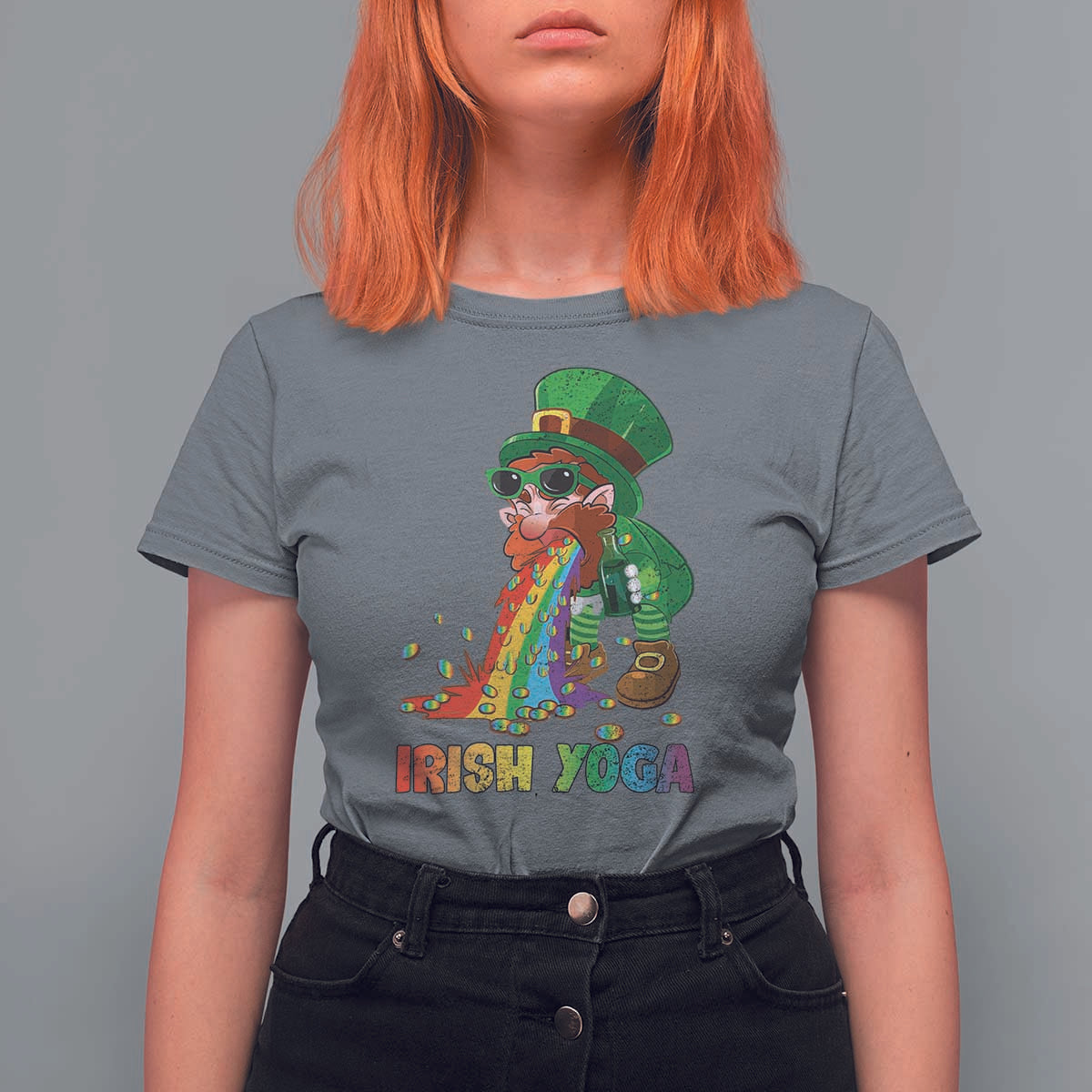 Funny Irish Yoga St Patrick's Day Beer Drinking T Shirt For Women Drunk Leprechaun