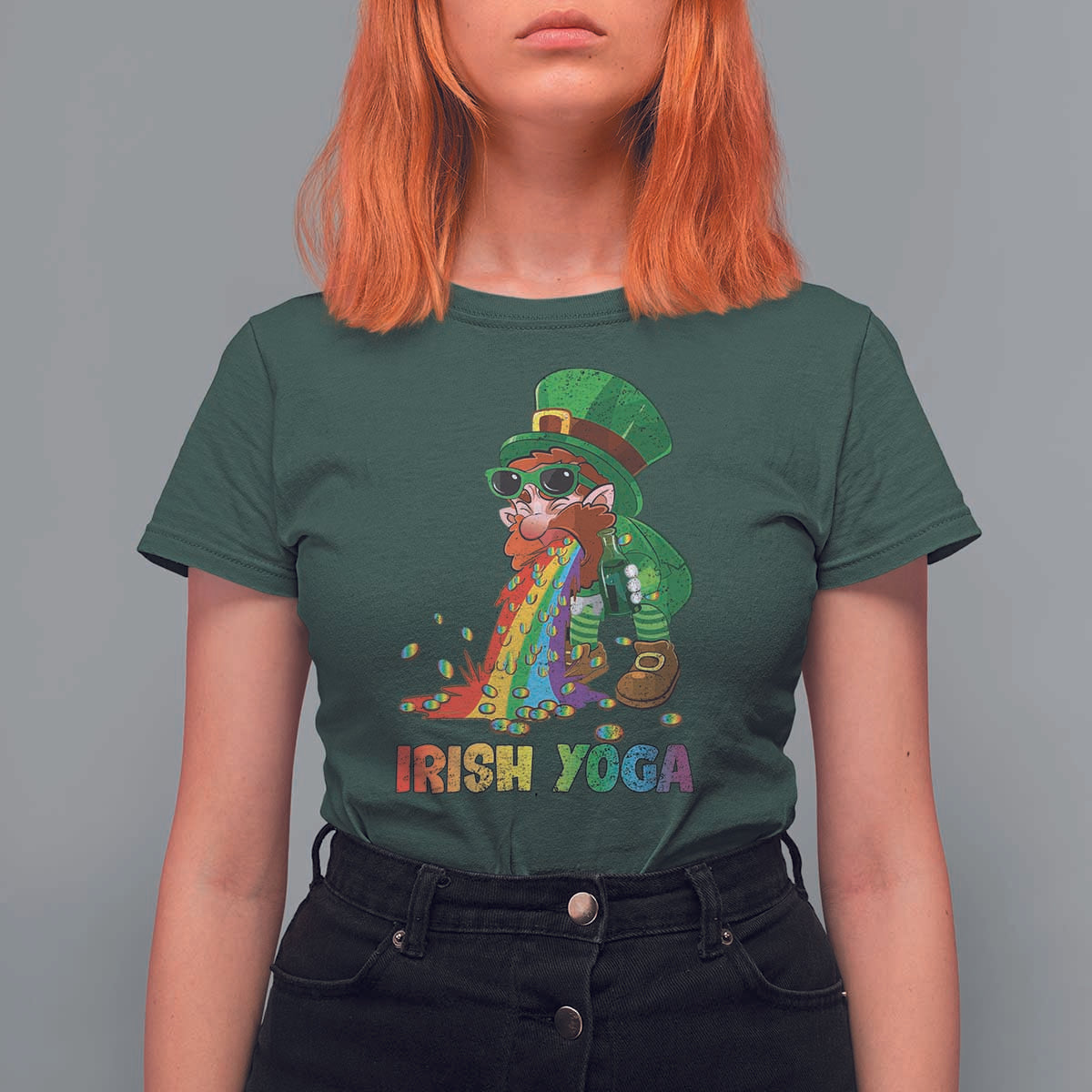 Funny Irish Yoga St Patrick's Day Beer Drinking T Shirt For Women Drunk Leprechaun