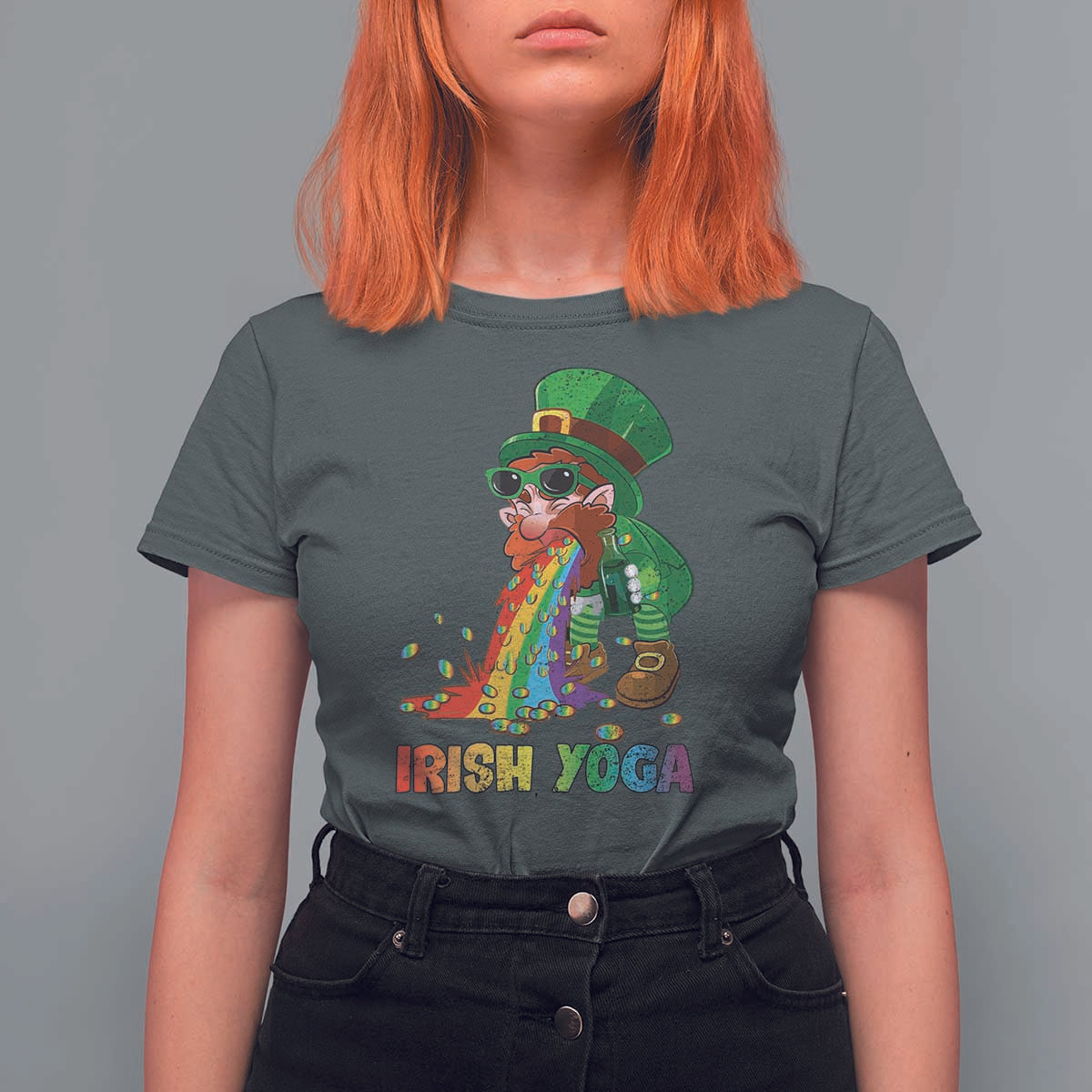 Funny Irish Yoga St Patrick's Day Beer Drinking T Shirt For Women Drunk Leprechaun