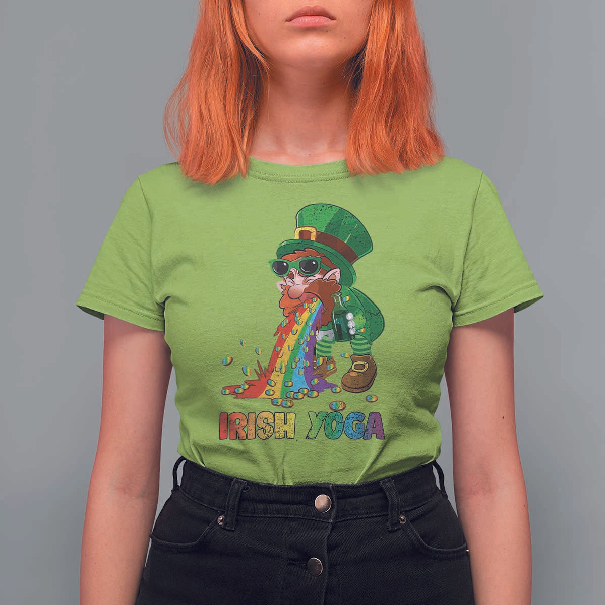 Funny Irish Yoga St Patrick's Day Beer Drinking T Shirt For Women Drunk Leprechaun