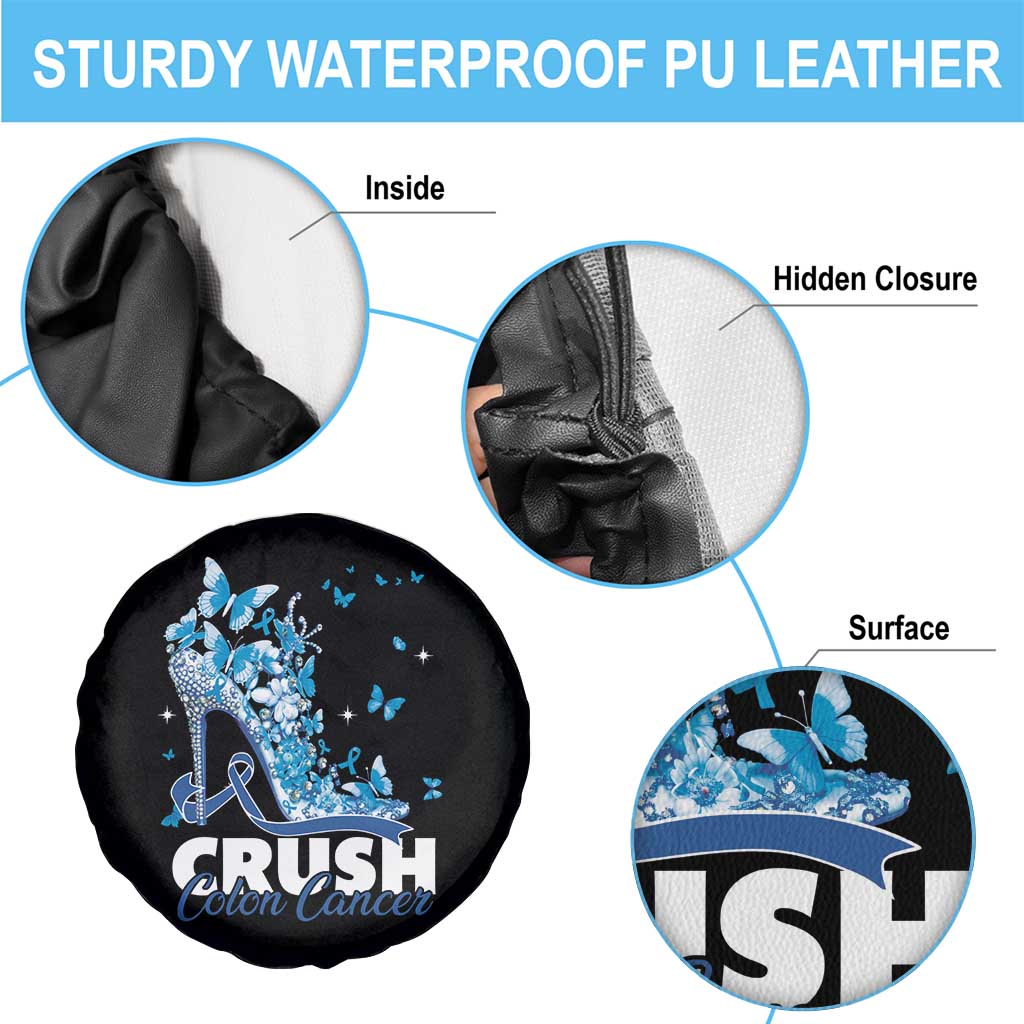 Crush Colon Cancer Spare Tire Cover Colorectal Cancer Awareness Bling Blue Ribbon High Heel