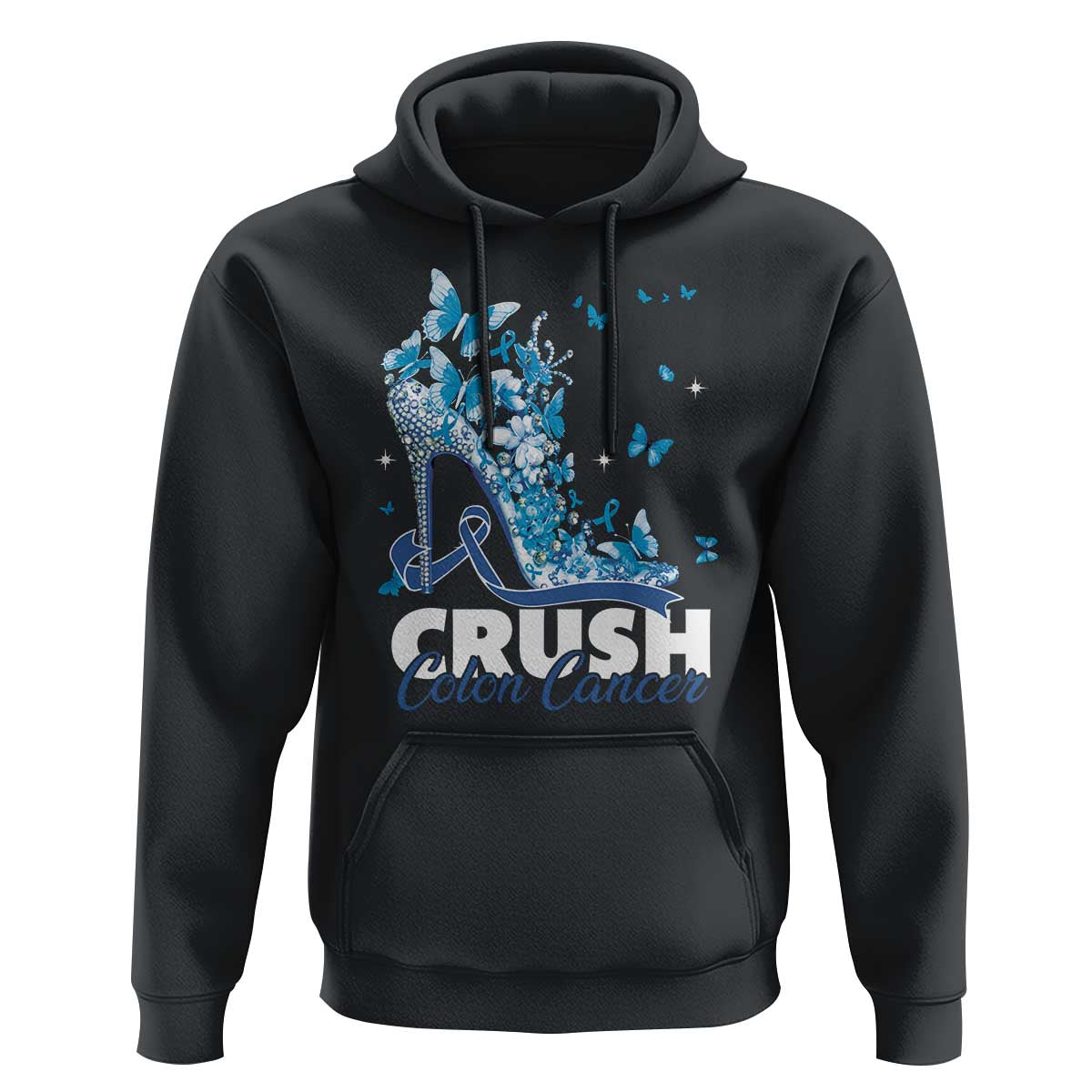 Crush Colon Cancer Hoodie Colorectal Cancer Awareness Bling Blue Ribbon High Heel