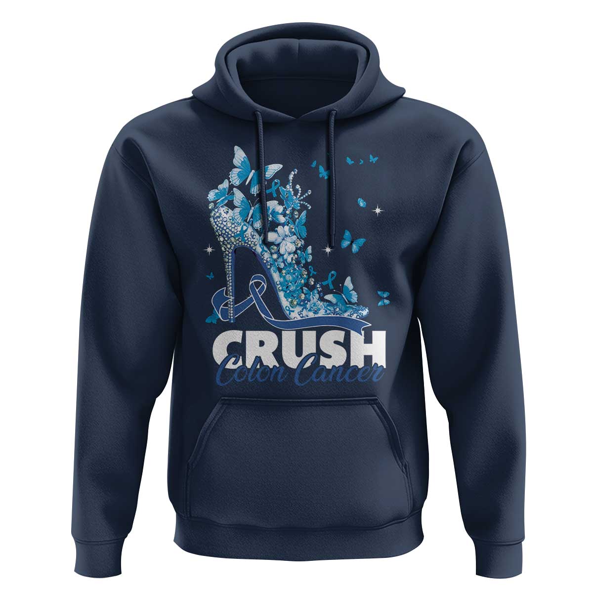 Crush Colon Cancer Hoodie Colorectal Cancer Awareness Bling Blue Ribbon High Heel