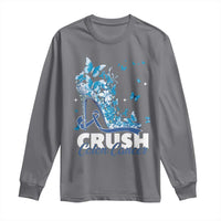 Crush Colon Cancer Long Sleeve Shirt Colorectal Cancer Awareness Bling Blue Ribbon High Heel