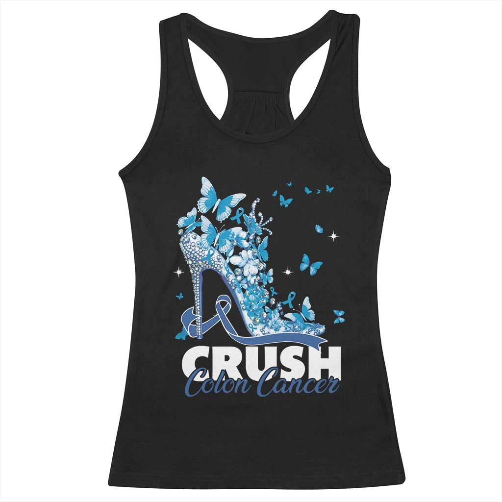 Crush Colon Cancer Racerback Tank Top Colorectal Cancer Awareness Bling Blue Ribbon High Heel