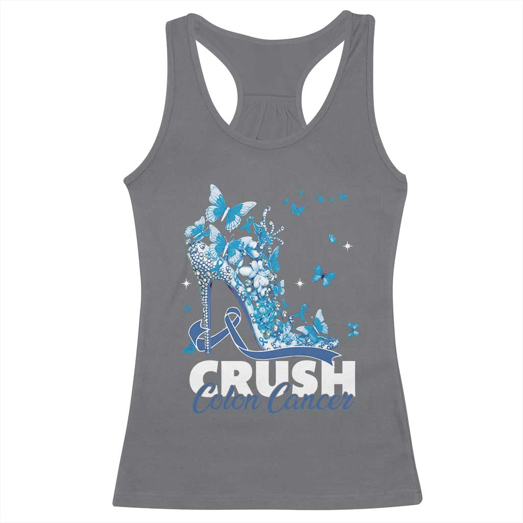 Crush Colon Cancer Racerback Tank Top Colorectal Cancer Awareness Bling Blue Ribbon High Heel
