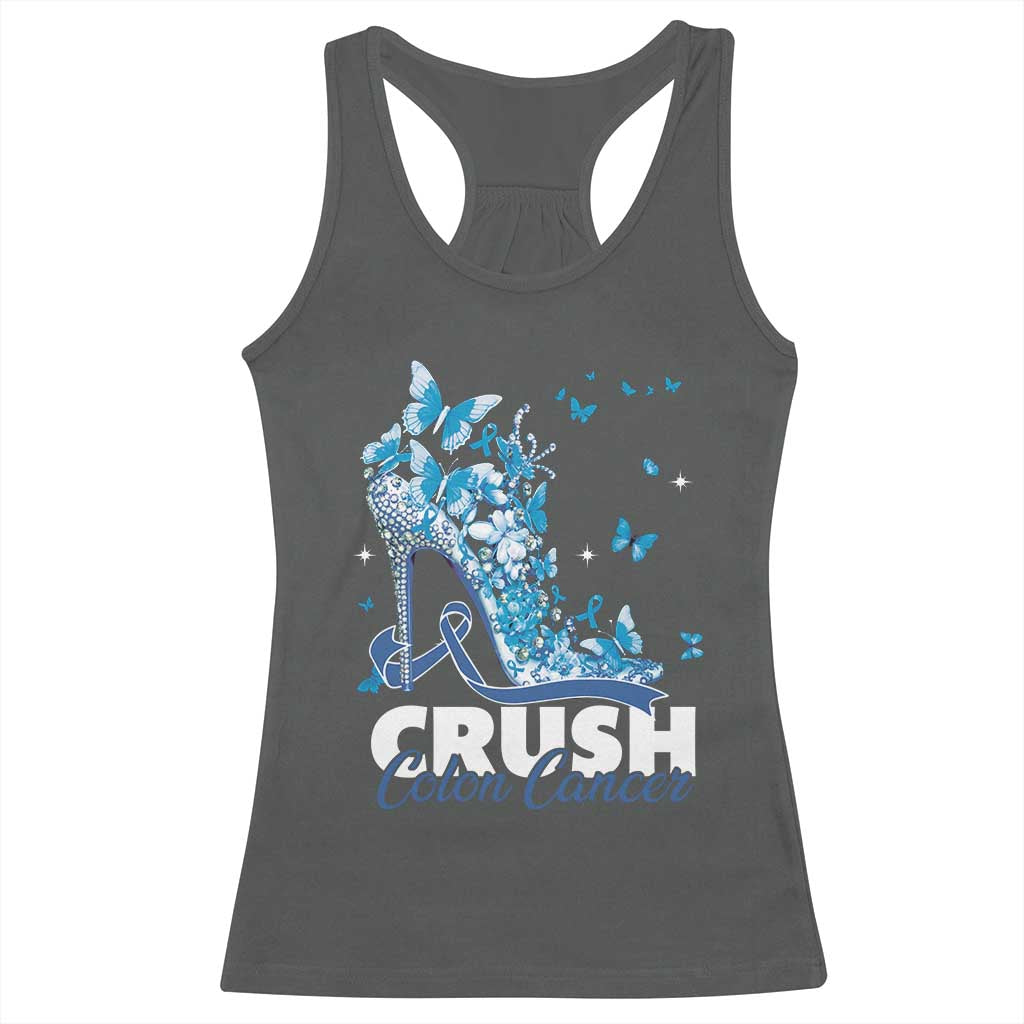 Crush Colon Cancer Racerback Tank Top Colorectal Cancer Awareness Bling Blue Ribbon High Heel