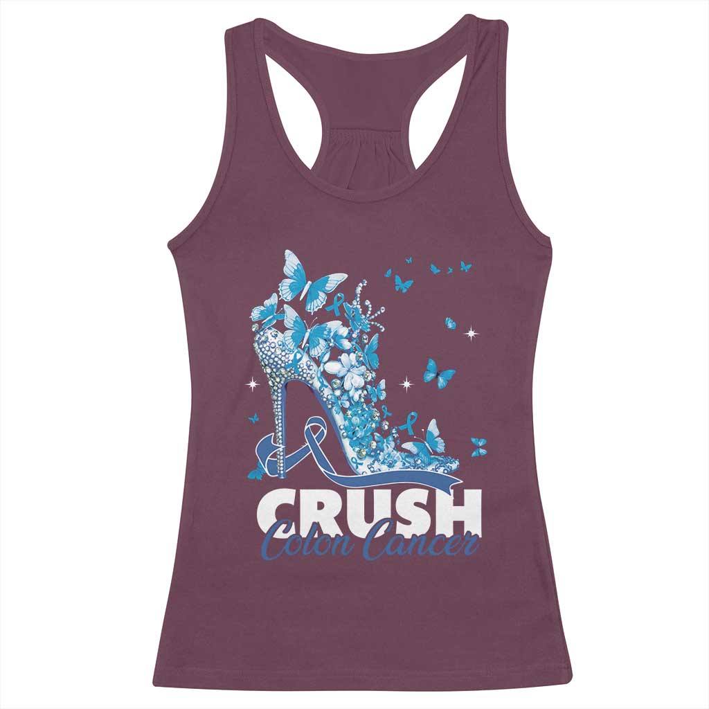 Crush Colon Cancer Racerback Tank Top Colorectal Cancer Awareness Bling Blue Ribbon High Heel