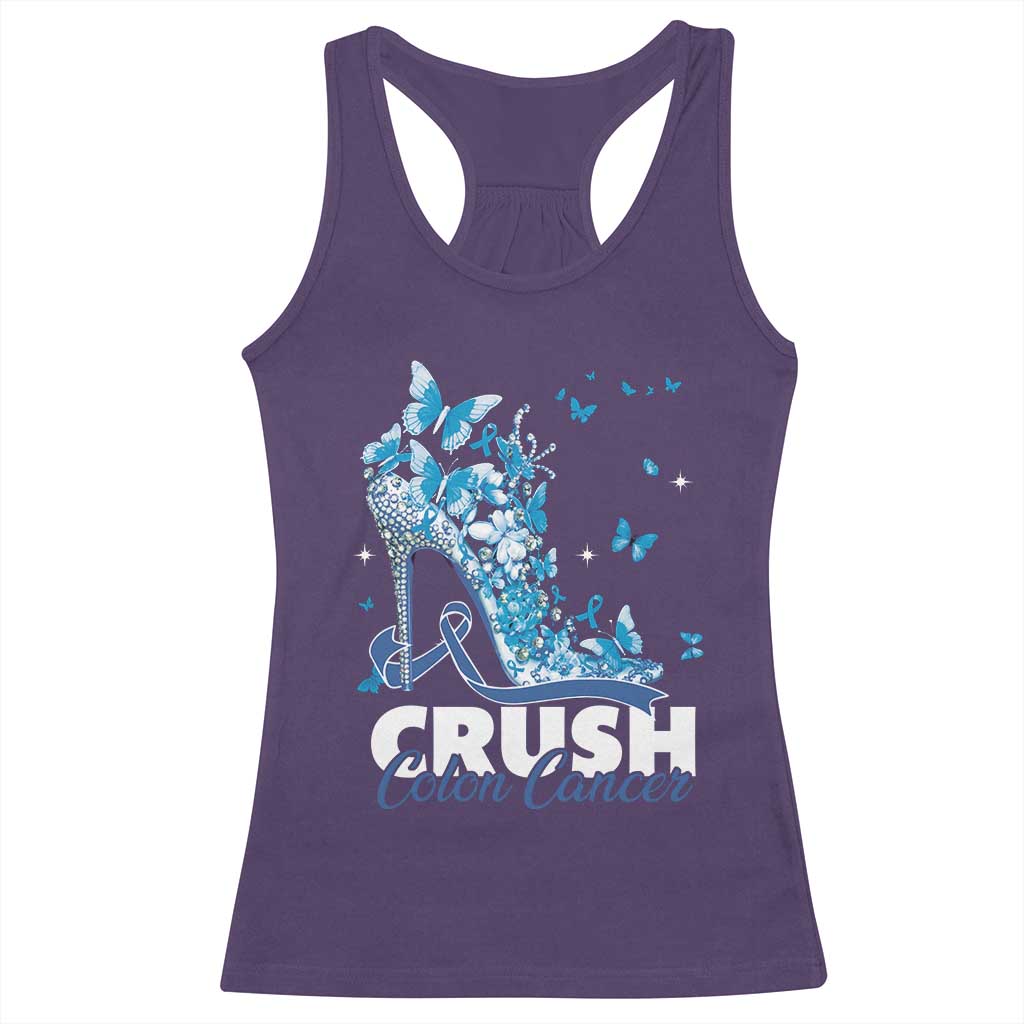 Crush Colon Cancer Racerback Tank Top Colorectal Cancer Awareness Bling Blue Ribbon High Heel
