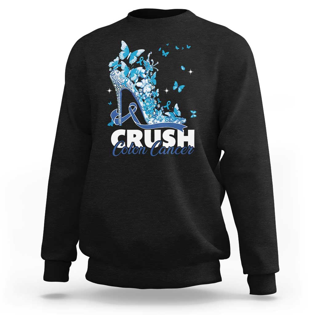 Crush Colon Cancer Sweatshirt Colorectal Cancer Awareness Bling Blue Ribbon High Heel