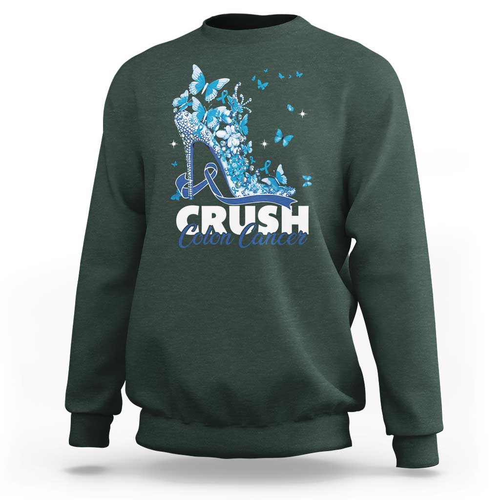 Crush Colon Cancer Sweatshirt Colorectal Cancer Awareness Bling Blue Ribbon High Heel