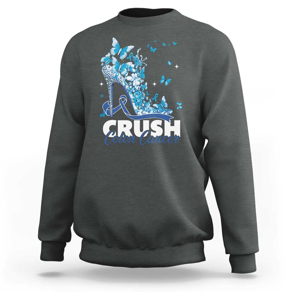 Crush Colon Cancer Sweatshirt Colorectal Cancer Awareness Bling Blue Ribbon High Heel