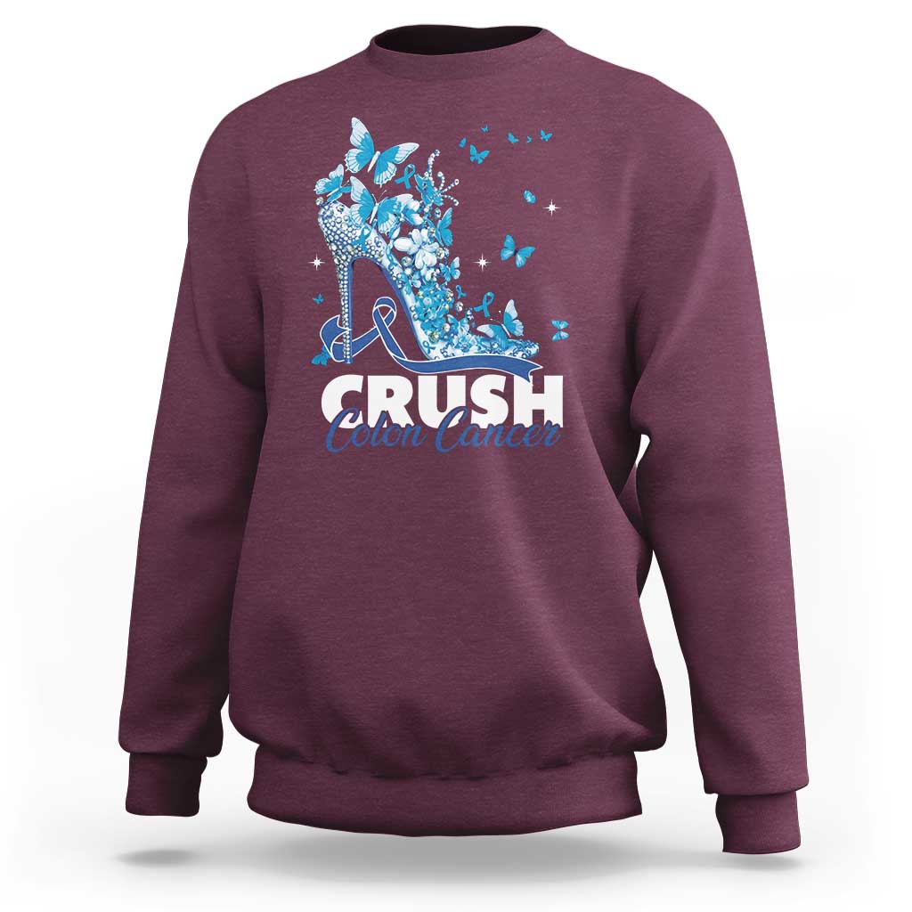 Crush Colon Cancer Sweatshirt Colorectal Cancer Awareness Bling Blue Ribbon High Heel