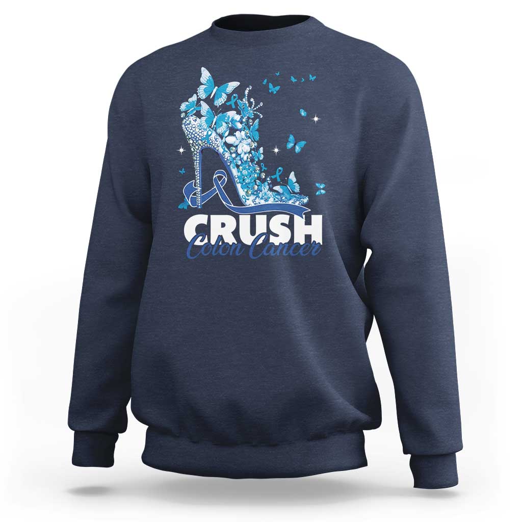 Crush Colon Cancer Sweatshirt Colorectal Cancer Awareness Bling Blue Ribbon High Heel
