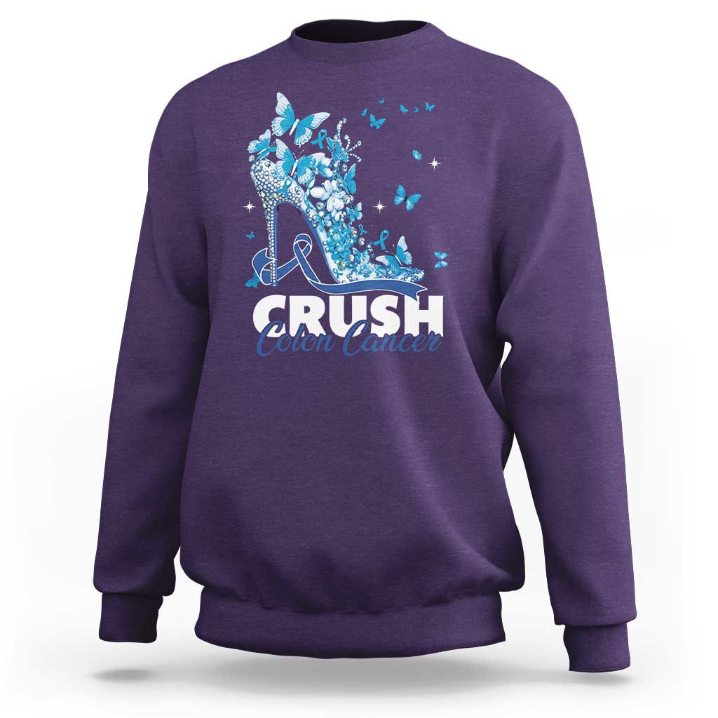 Crush Colon Cancer Sweatshirt Colorectal Cancer Awareness Bling Blue Ribbon High Heel