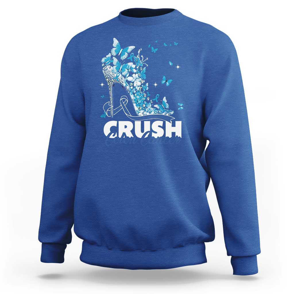 Crush Colon Cancer Sweatshirt Colorectal Cancer Awareness Bling Blue Ribbon High Heel