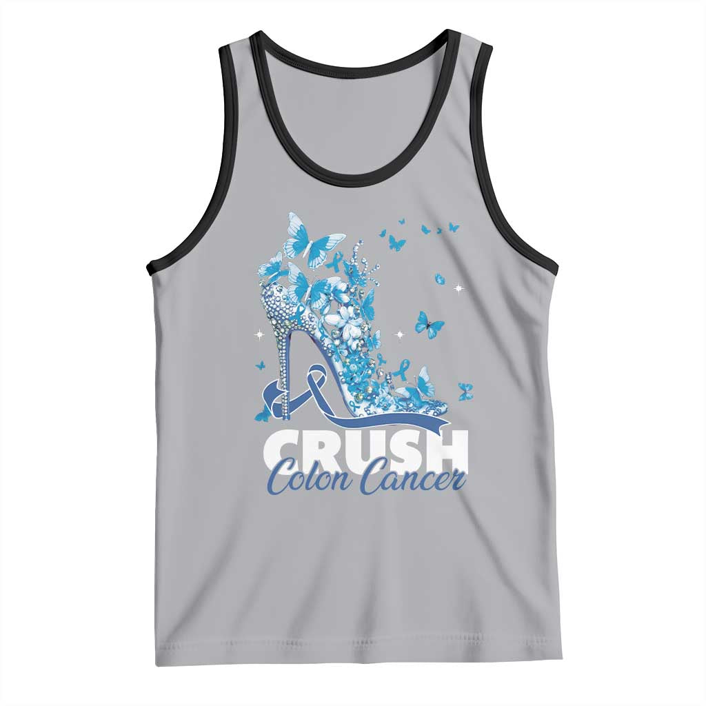 Crush Colon Cancer Tank Top Colorectal Cancer Awareness Bling Blue Ribbon High Heel