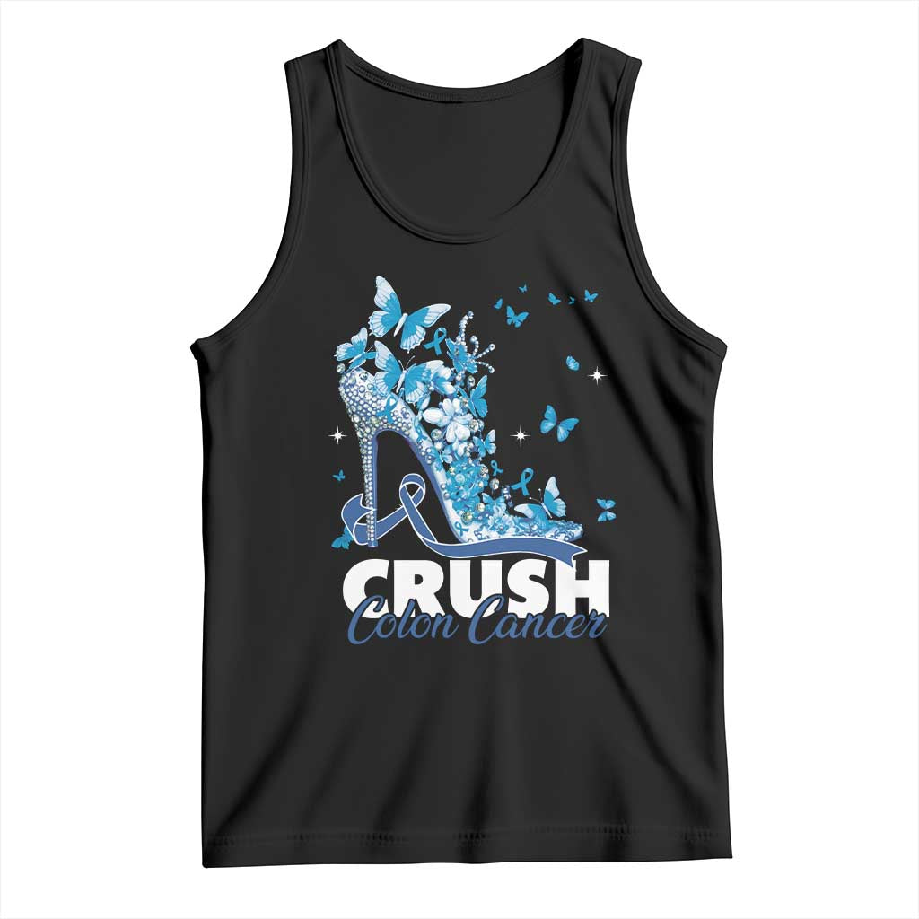 Crush Colon Cancer Tank Top Colorectal Cancer Awareness Bling Blue Ribbon High Heel