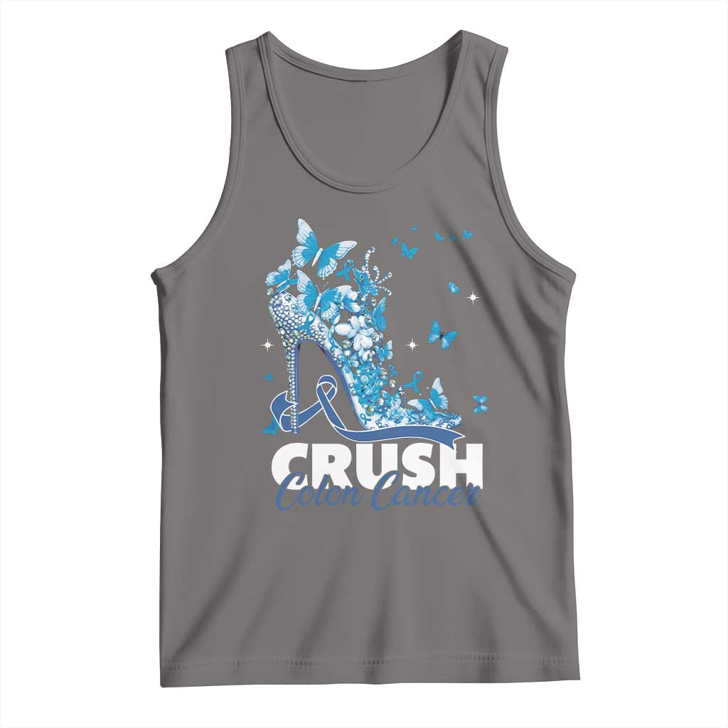 Crush Colon Cancer Tank Top Colorectal Cancer Awareness Bling Blue Ribbon High Heel