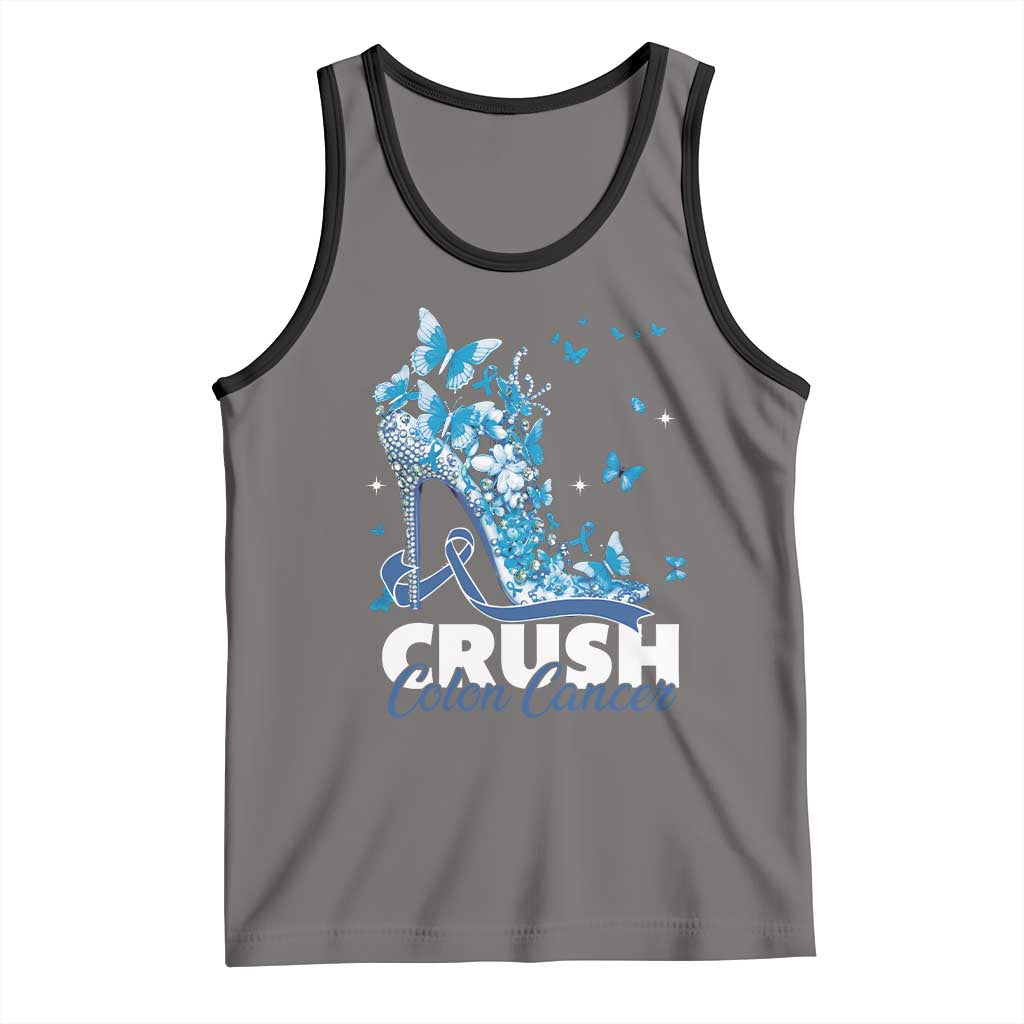Crush Colon Cancer Tank Top Colorectal Cancer Awareness Bling Blue Ribbon High Heel