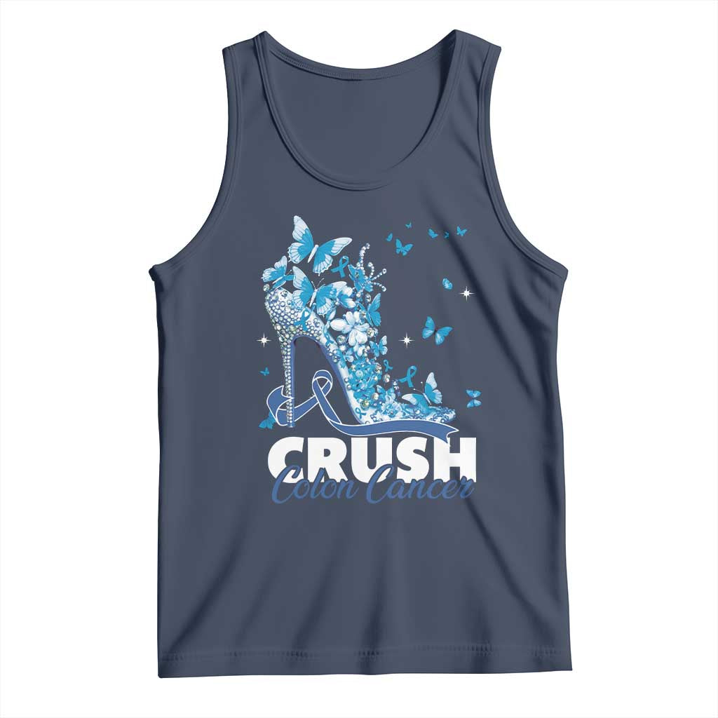 Crush Colon Cancer Tank Top Colorectal Cancer Awareness Bling Blue Ribbon High Heel
