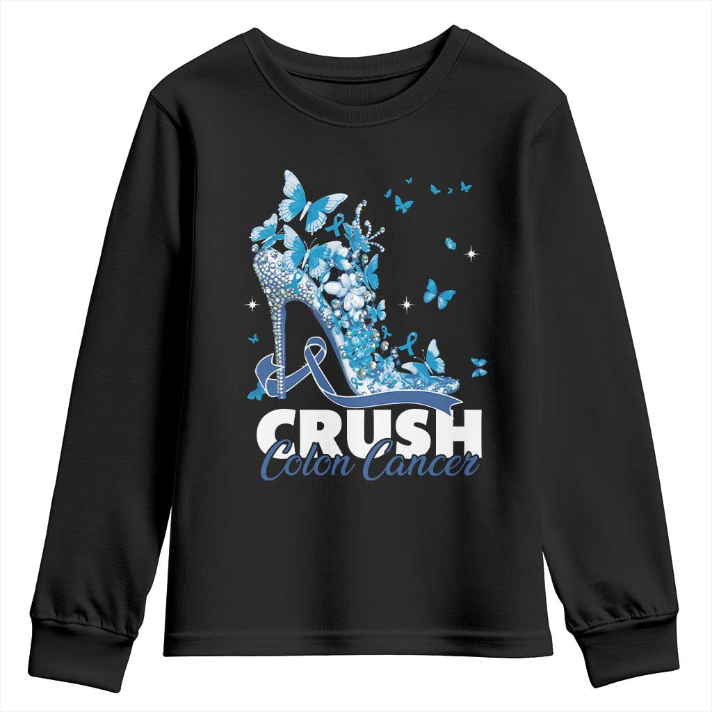 Crush Colon Cancer Youth Sweatshirt Colorectal Cancer Awareness Bling Blue Ribbon High Heel