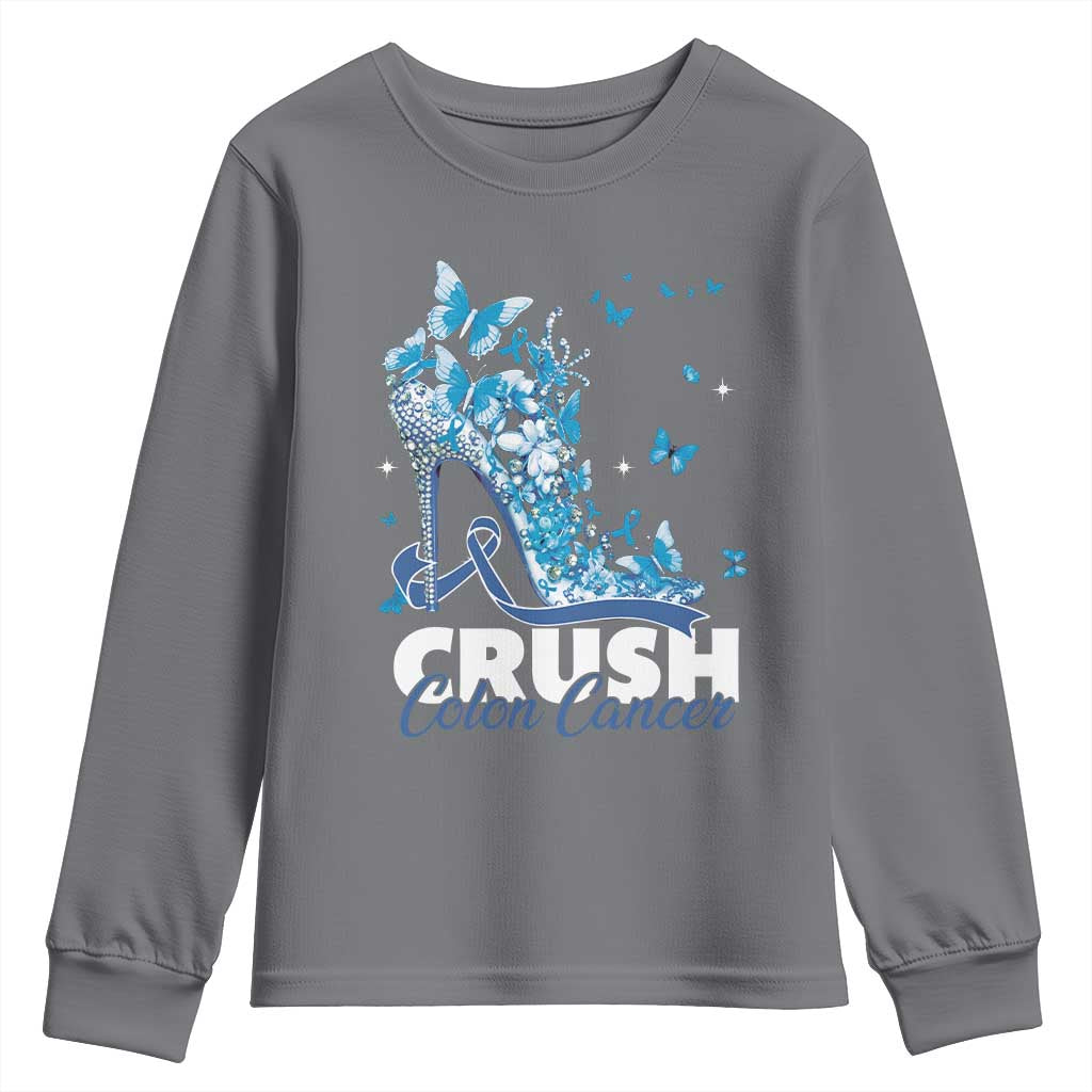 Crush Colon Cancer Youth Sweatshirt Colorectal Cancer Awareness Bling Blue Ribbon High Heel