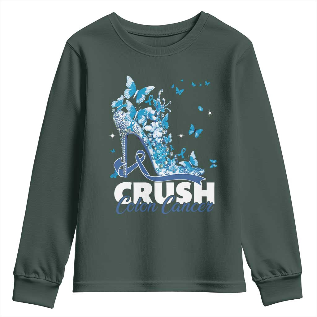 Crush Colon Cancer Youth Sweatshirt Colorectal Cancer Awareness Bling Blue Ribbon High Heel