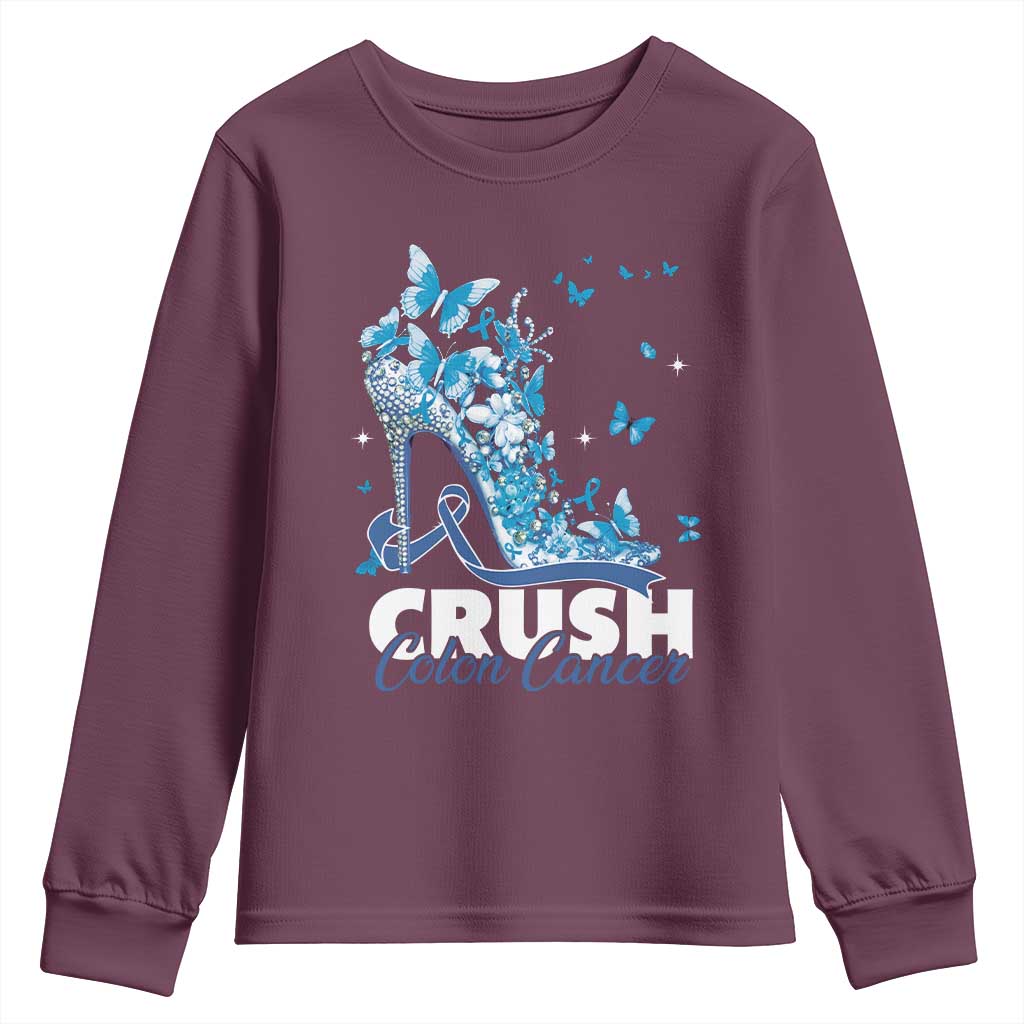 Crush Colon Cancer Youth Sweatshirt Colorectal Cancer Awareness Bling Blue Ribbon High Heel