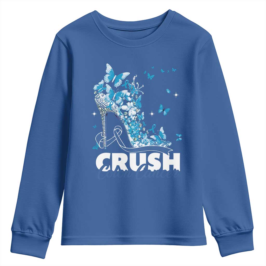 Crush Colon Cancer Youth Sweatshirt Colorectal Cancer Awareness Bling Blue Ribbon High Heel