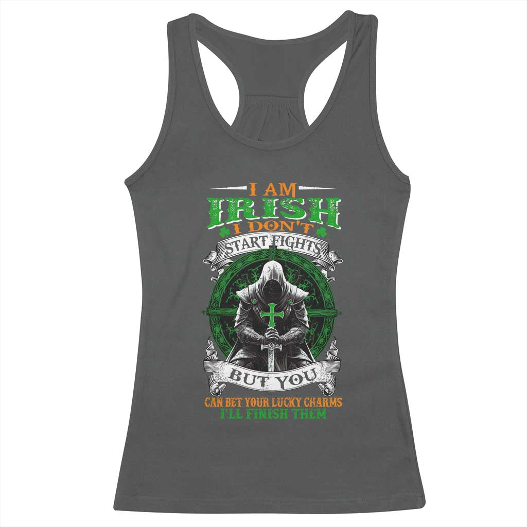 Irish Pride Racerback Tank Top I Am Irish I Don't Start Fights But You Can Bet Your Lucky Charms