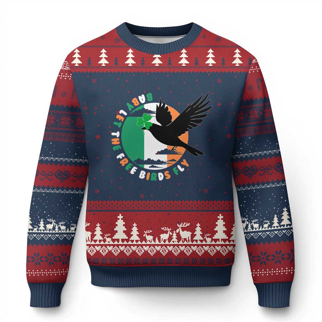 Irish Pride Ugly Christmas Sweater Baby Let The Free Birds Fly Ireland Flag Shamrock - Wonder Print Shop