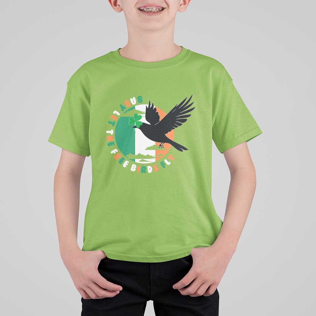 Irish Pride T Shirt For Kid Baby Let The Free Birds Fly Ireland Flag Shamrock