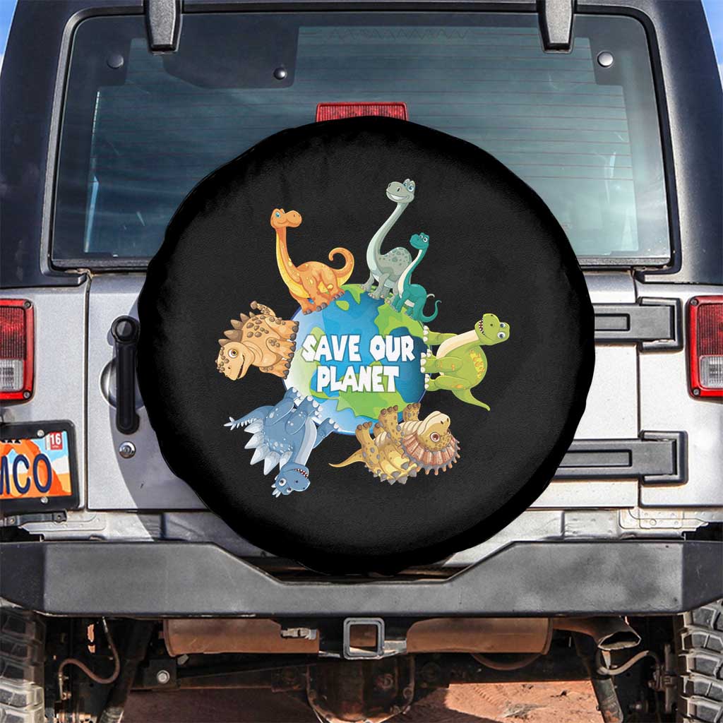 Earth Day Save Our Planet Spare Tire Cover Cute Dinosaurs Around World