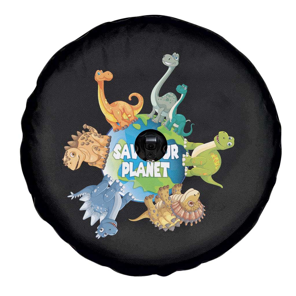 Earth Day Save Our Planet Spare Tire Cover Cute Dinosaurs Around World